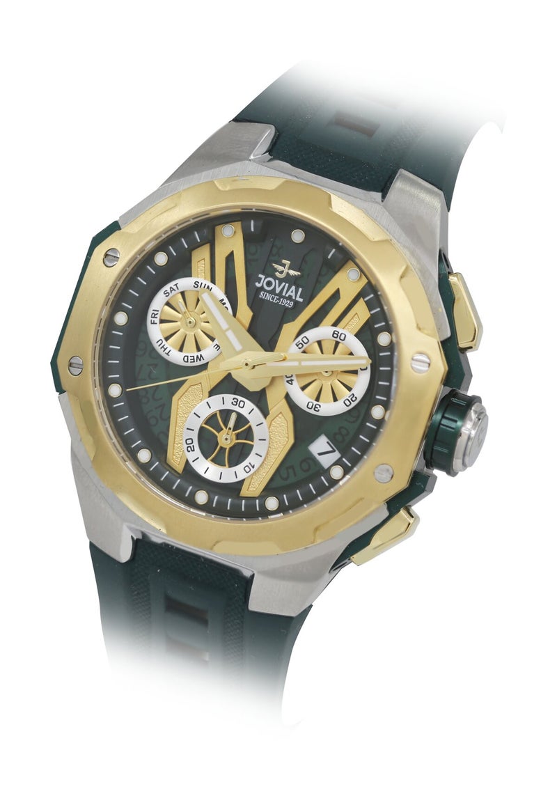 JOVIAL 1534 GTRC 96 E Men's Multifunction Watch, Day and Date, Green Dial, Quartz, Skin friendly rubber, 43mm - Image 2